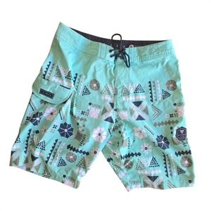 Vissla Mens Mint Green Geometric Tribal Board Shorts Upcycle Coconut Size‎ 31